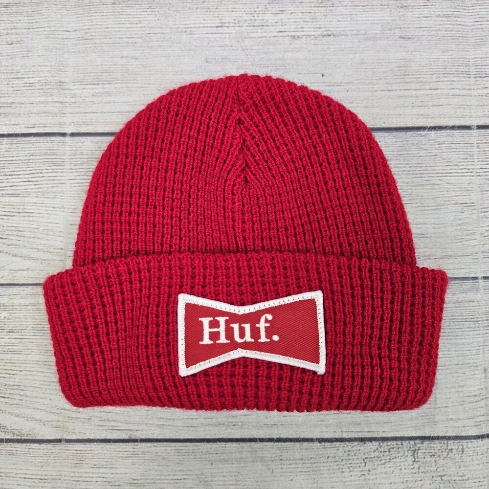 Huf Drink Up Red Youth Boys Knit Beanie Hat Size Small NWOT